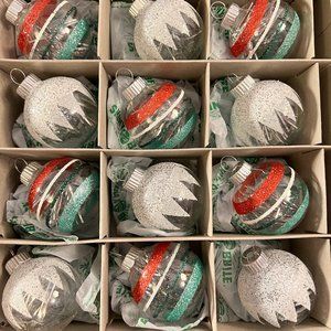 Christmas ornaments Radko Shiny Brite set of 12 glass glitter silver tinsel fill